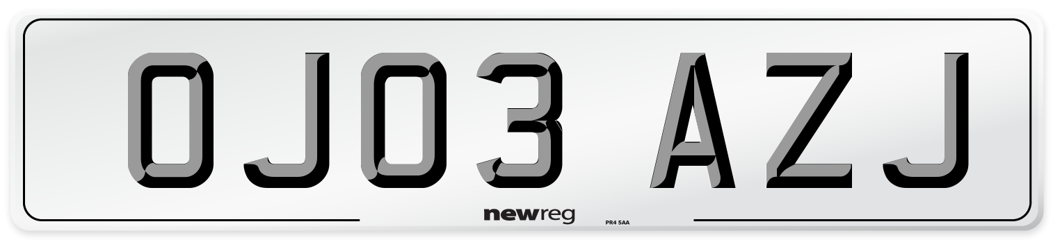 OJ03 AZJ Number Plate from New Reg
